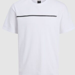 T-Shirt bianca riga e logo frontale 100% cotone