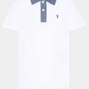 Polo bianca con colletto jeans (8 anni - 16 anni)100% cotone