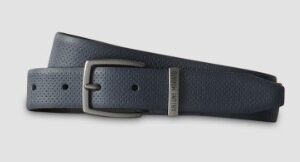 CINTURA IN PELLE BLU CON FIBBIA RETTANGOLARE