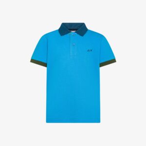 Polo in piquet di cotone turchese con colletto e maniche in contrasto (2 anni - 16 anni) 95%cotone 5% elastan