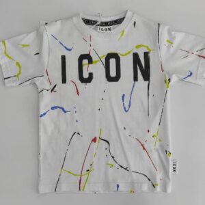T-shirt bianca con logo frontale e schizzi colorati (6 anni - 16 anni) 100% cotone