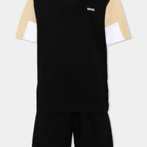 Completo per bambino nero con dettagli a contrasto (4 anni - 16 anni) 100% cotone