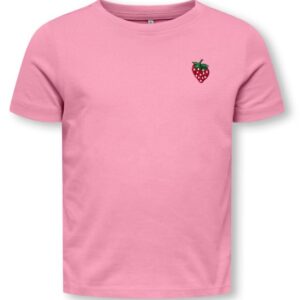 T-shirt rosa con ricamo laterale 100% cotone