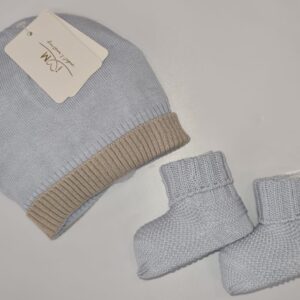 Set 2 pezzi cappello + scarpette azzurre (1 mese - 3 mesi)
