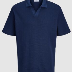 Polo blu motivo jacquard 70% Cotone, 20% Poliestere, 10% Viscosa