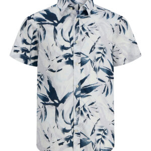 Camicia bianca con stampe foglie m/c 100% cotone