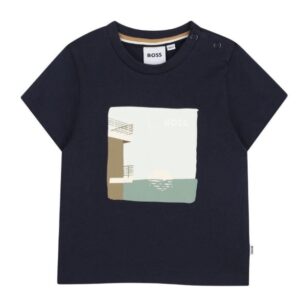 T-shirt blu in jersey di cotone con grafica con logo (6 mesi - 3 anni) 100% cotone