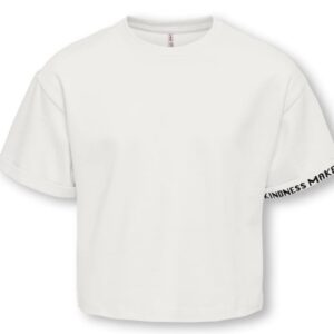 T-Shirt bianca crop con scritta sulla manica 100% cotone