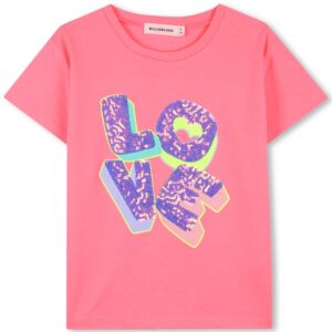 T-shirt fucsia con scritta "love" paillettes (2 anni - 10 anni) 65% poliestere 35% cotone