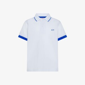 Polo bianca in piquet di cotone con bordi fluo (2 anni - 16 anni) 95% cotone 5% elastan