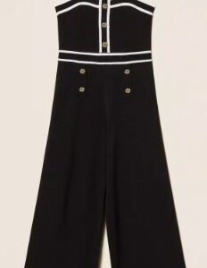 Tuta lunga in maglia nera con bordi bianchi (8 anni - 16 anni) 65% viscosa 35% poliammide