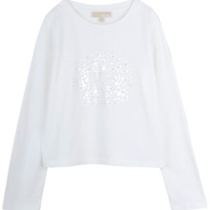 T-shirt bianca manica lunga in cotone stampa argento (4 anni - 14 anni) 100% cotone