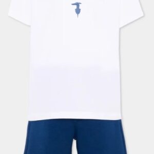 Set t-shirt/bermuda bianco e blu (8 anni - 16 anni)100% cotone