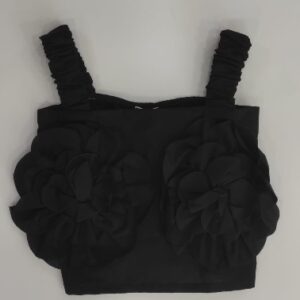 Top nero con petali frontali e arricciato dietro (10 anni - 16 anni)100% cotone