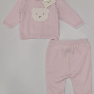 Completo 2 pezzi rosa con orso in filo (1 mese - 3 mesi)