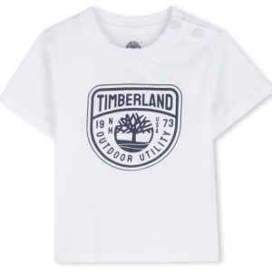 T-shirt bianca con logo blu (6 mesi - 3 anni)100% cotone