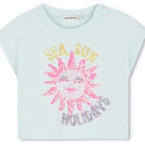 T-shirt verde acqua con stampa paillettes (2 anni - 10 anni) 100% cotone