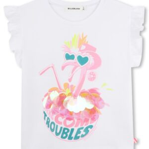 T-shirt bianca con disegno paillettes (2 anni - 10 anni) 100%cotone